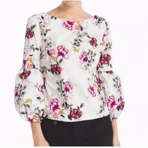 WHBM Floral Balloon Sleeve V-Back Top | 12